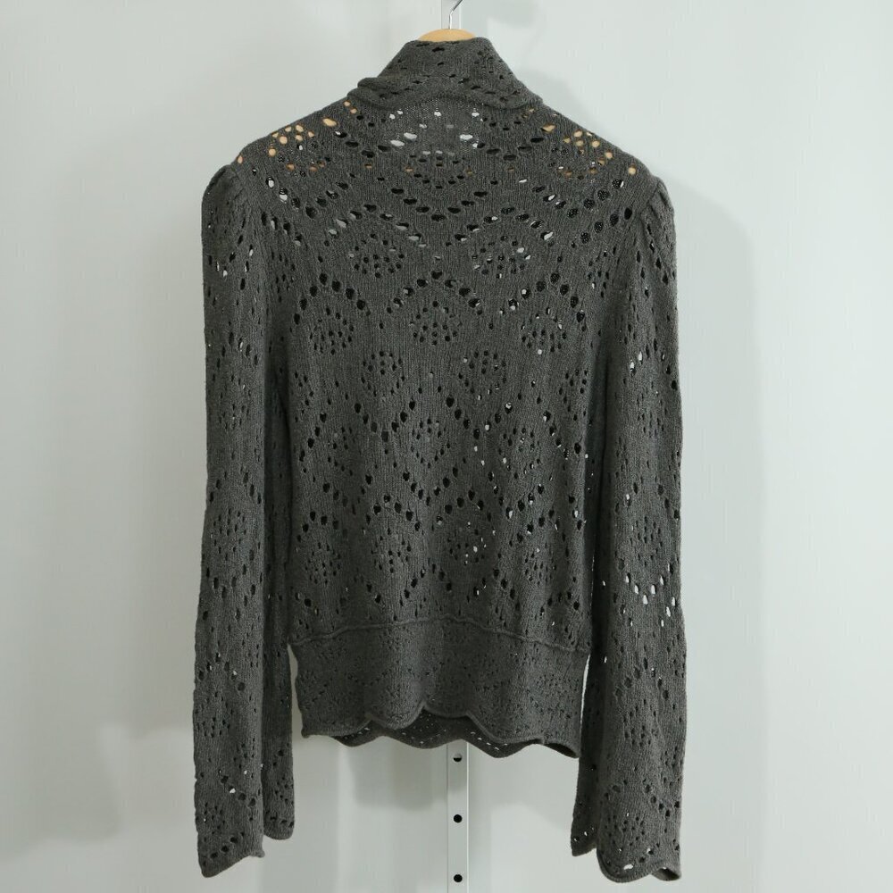 Free People Gray Open Knit Crochet Turtleneck Sweater Women’s M/L Scallop Hem - Picture 6 of 8
